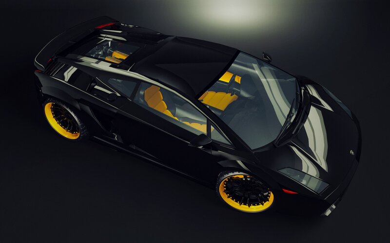 Black Sports Car — Dramatic, 3d Render, Yellow Seats