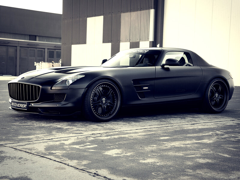 Black Sports Car — Dramatic, Afternoon, Photograph, Building, Concrete