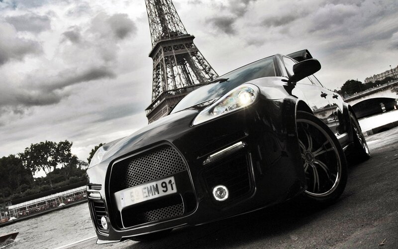 Black Sports Car — Dramatic, Afternoon, Photograph, Eiffel Tower