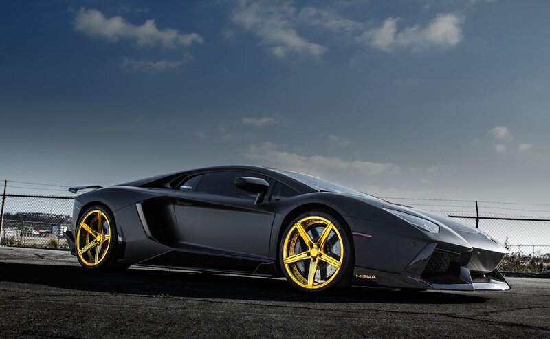 Black Sports Car — Dramatic, Afternoon, Photograph, Gold Wheels