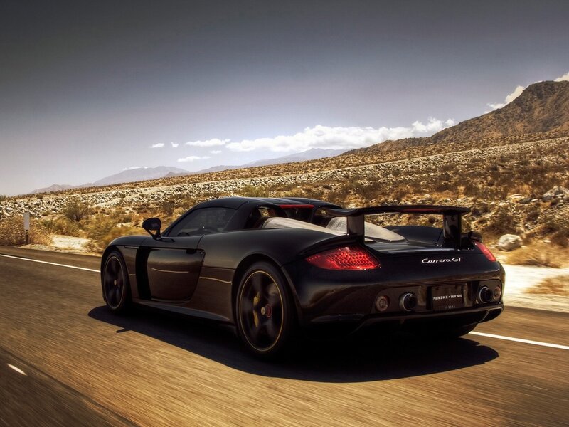 Black Sports Car — Dramatic, Afternoon, Photograph, Road, Mountains, Desert