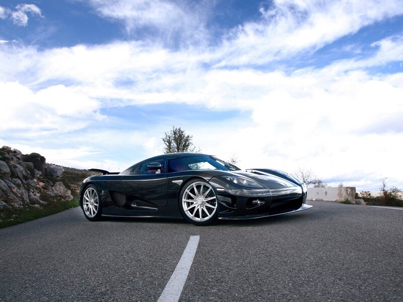 Black Sports Car — Dramatic, Afternoon, Photograph, Road, Sky