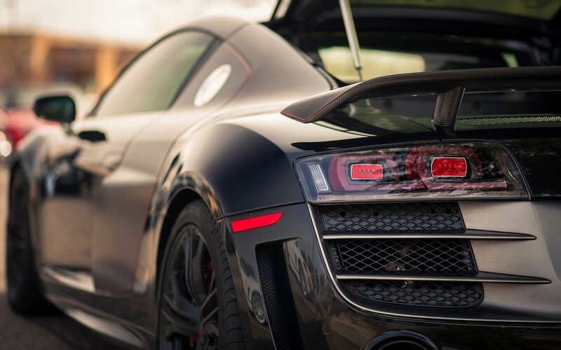 Black Sports Car — Dramatic, Afternoon, Photograph, Taillight, Spoiler