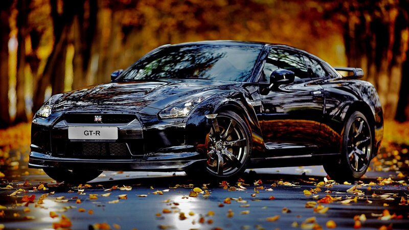 Black Sports Car — Dramatic, Autumn, Photograph, Leaves