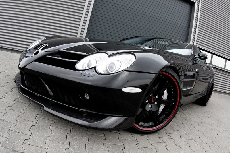 Black Sports Car — Dramatic, Building