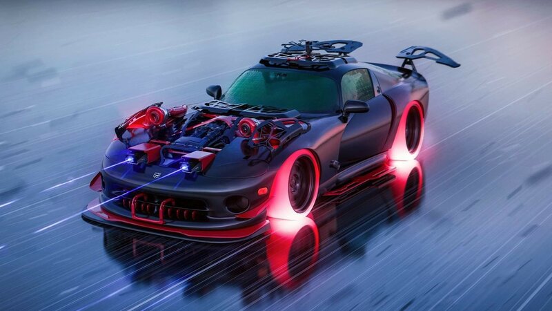 Black Sports Car — Dramatic, Digital Art, Engine