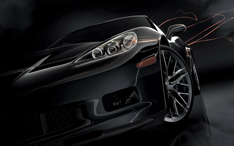 Black Sports Car — Dramatic, Digital Art, Headlight, Wheel