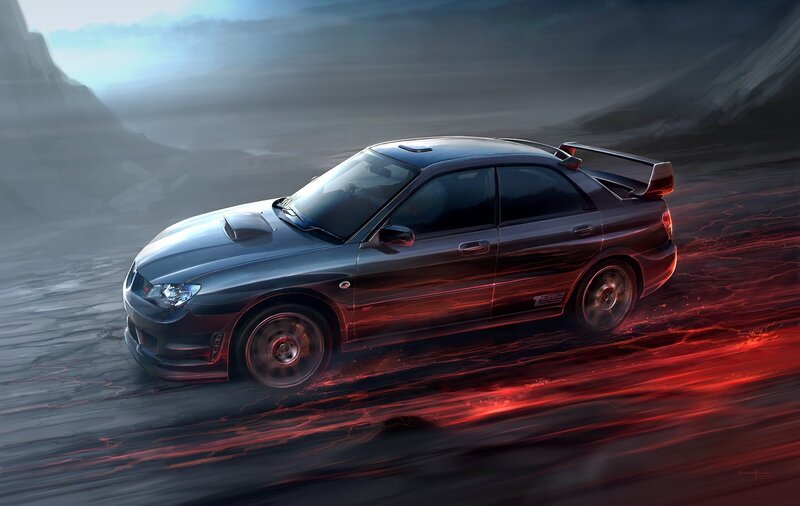 Black Sports Car — Dramatic, Digital Art, Lava