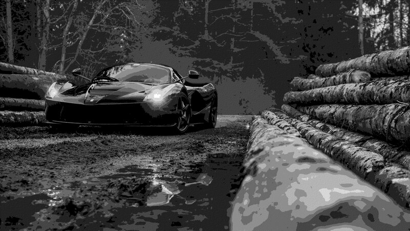 Black Sports Car — Dramatic, Digital Art, Logs