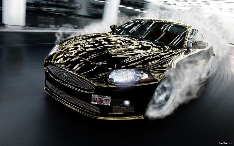 Black Sports Car — Dramatic, Digital Art, Smoke, Headlights