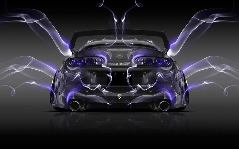 Black Sports Car — Dramatic, Digital Art, Smoke