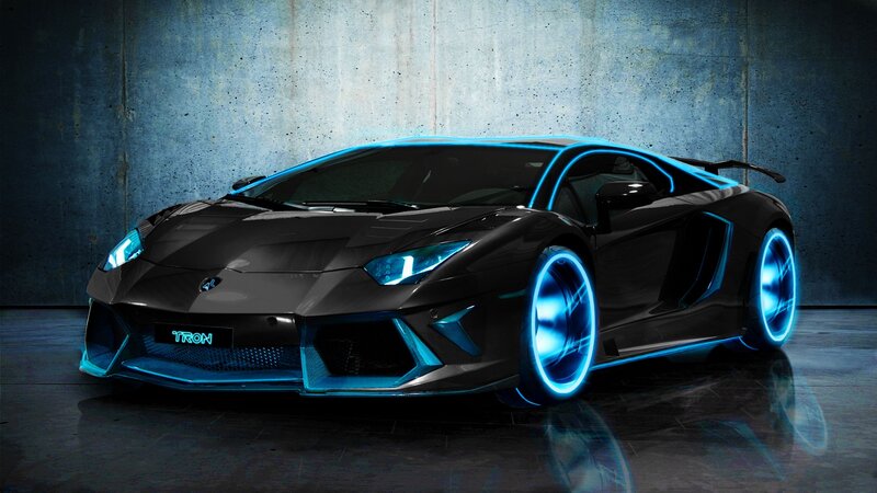 Black Sports Car — Dramatic, Digital Art, Wall, Floor, Blue