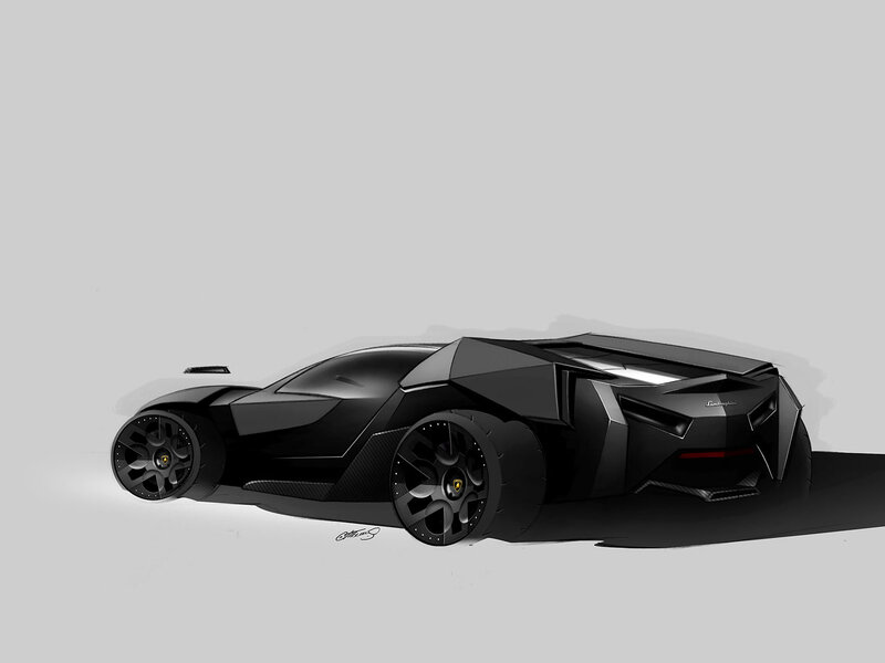 Black Sports Car — Dramatic, Digital Art, Wheels, Design Sketch