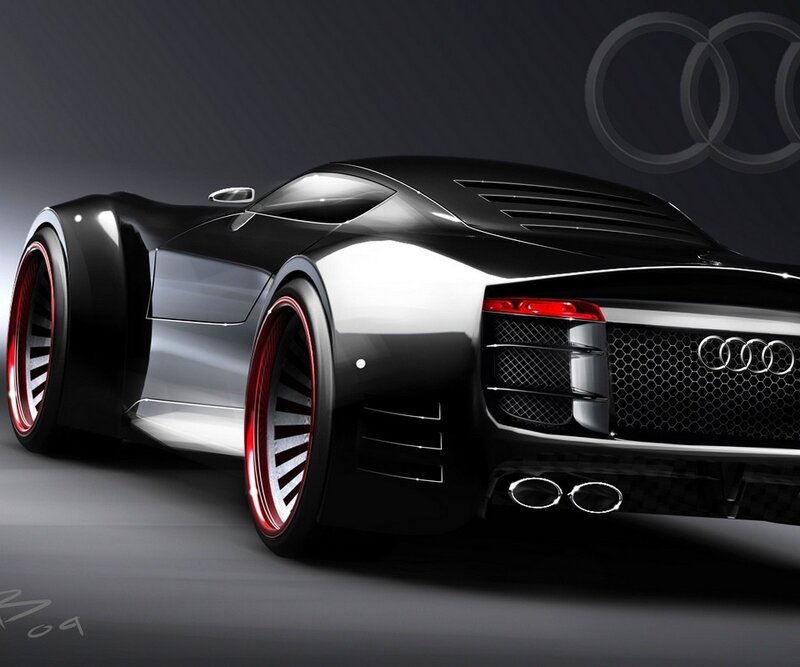 Black Sports Car — Dramatic, Digital Art, Wheels, Exhaust
