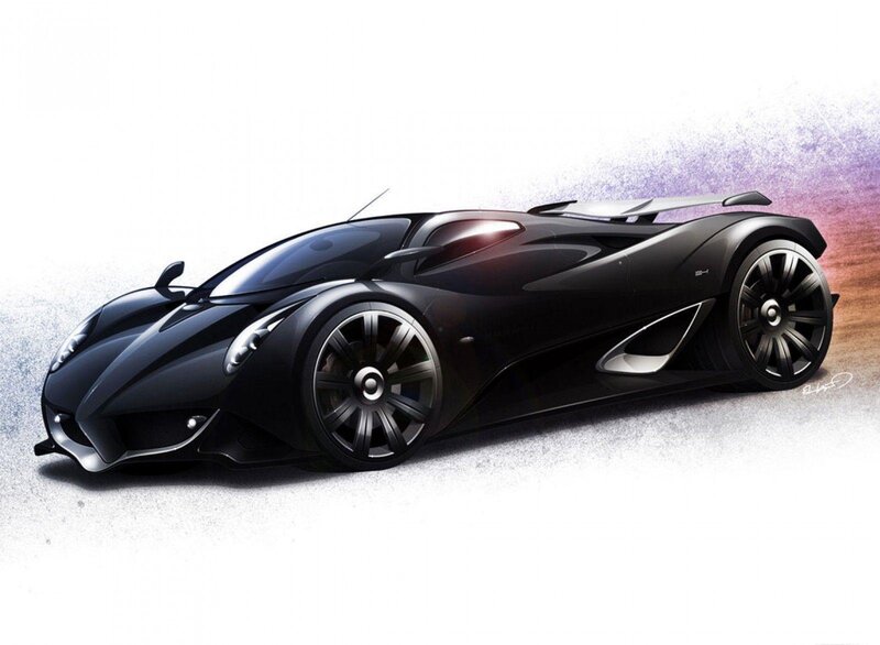 Black Sports Car — Dramatic, Digital Art, Wheels, Windshield