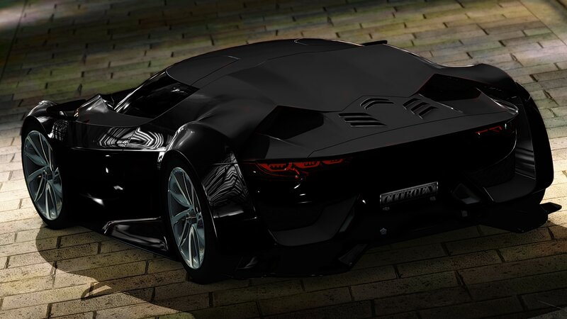 Black Sports Car — Dramatic, Night, 3d Render, Bricks