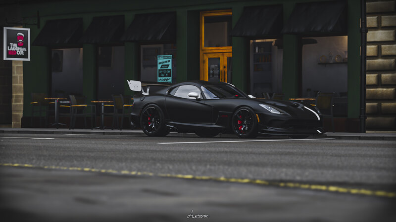Black Sports Car — Dramatic, Night, 3d Render, Cafe