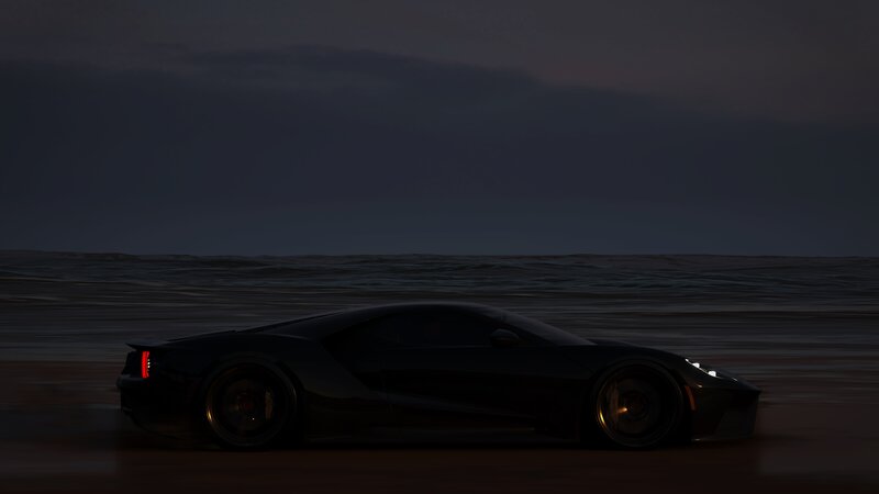 Black Sports Car — Dramatic, Night, 3d Render, Ocean