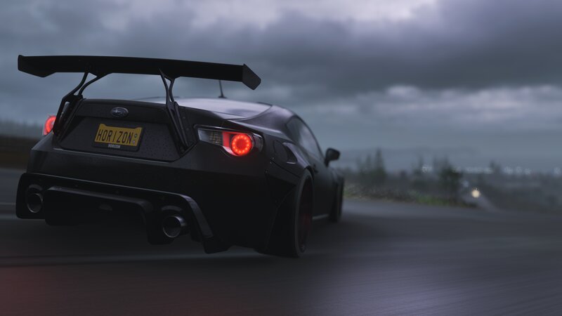 Black Sports Car — Dramatic, Night, 3d Render, Road, Clouds