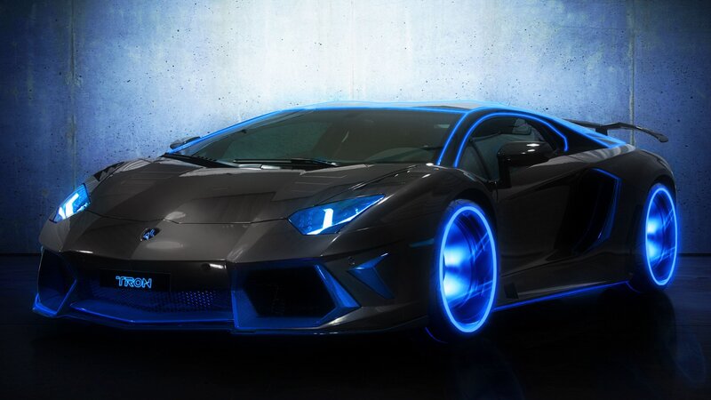 Black Sports Car — Dramatic, Night, Digital Art, Blue Lights