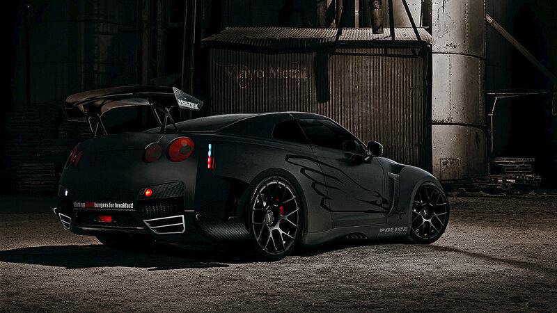 Black Sports Car — Dramatic, Night, Digital Art, Building