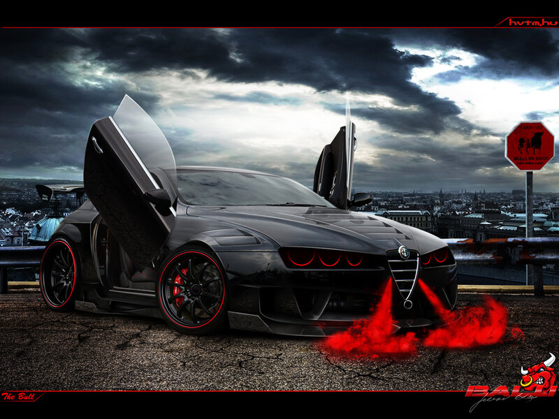 Black Sports Car — Dramatic, Night, Digital Art, Cityscape