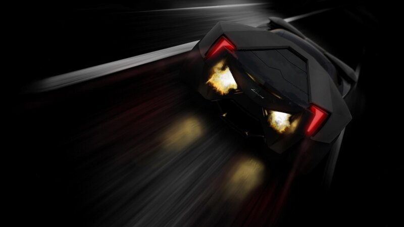 Black Sports Car — Dramatic, Night, Digital Art, Lights, Motion Blur, Red, Yellow