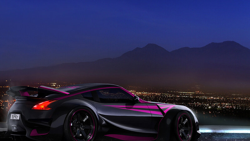 Black Sports Car — Dramatic, Night, Digital Art, Mountains