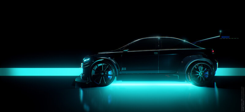 Black Sports Car — Dramatic, Night, Digital Art, Neon Light