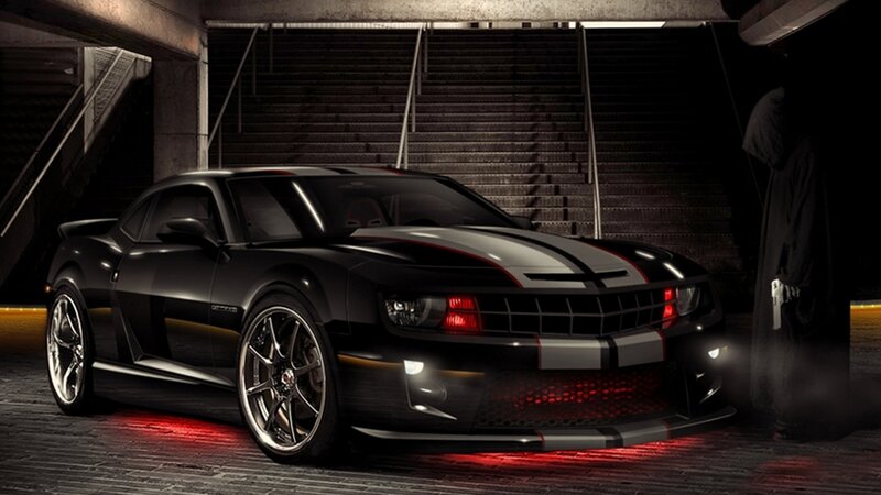 Black Sports Car — Dramatic, Night, Digital Art, Stairs