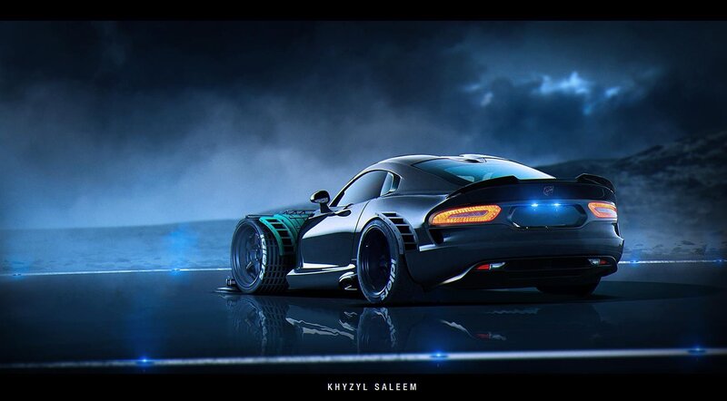 Black Sports Car — Dramatic, Night, Digital Art, Taillights
