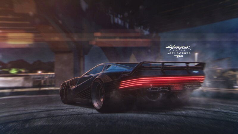Black Sports Car — Dramatic, Night, Digital Art, Tunnel