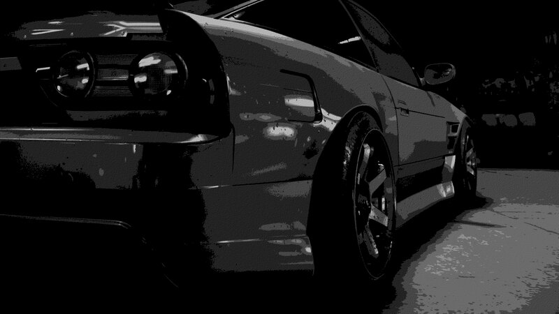 Black Sports Car — Dramatic, Night, Digital Art, Wheel, Headlight