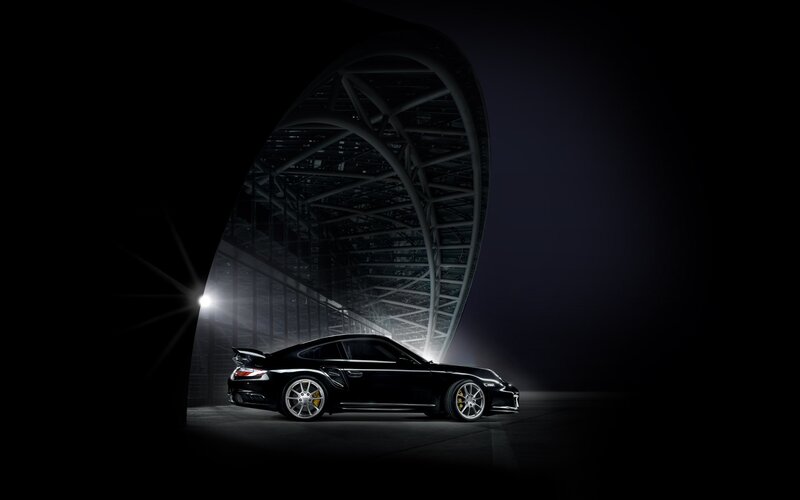 Black Sports Car — Dramatic, Night, Photograph, Arch Structure