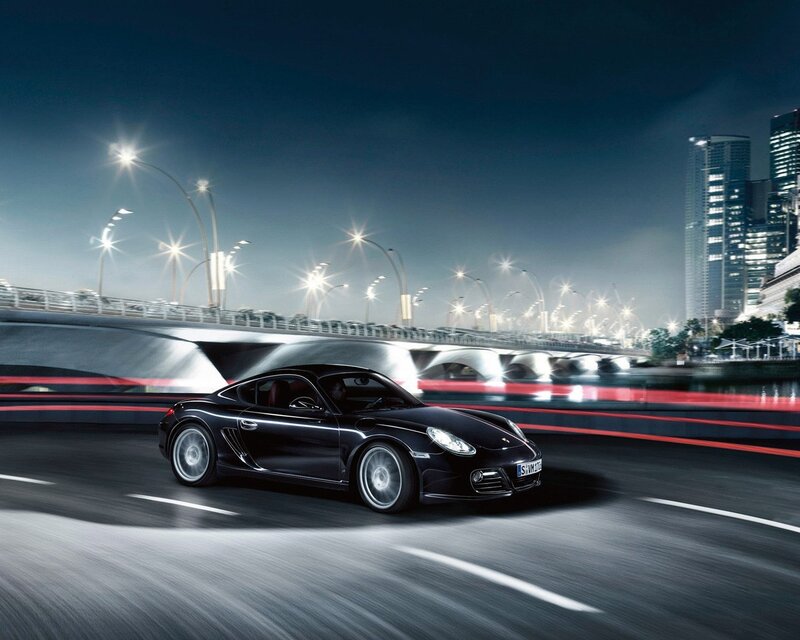 Black Sports Car — Dramatic, Night, Photograph, Bridge, City Skyline