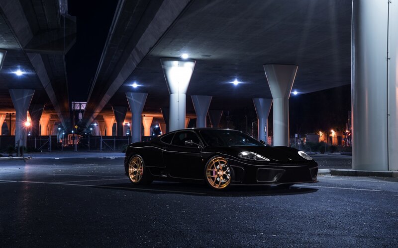 Black Sports Car — Dramatic, Night, Photograph, Bridge, Lights