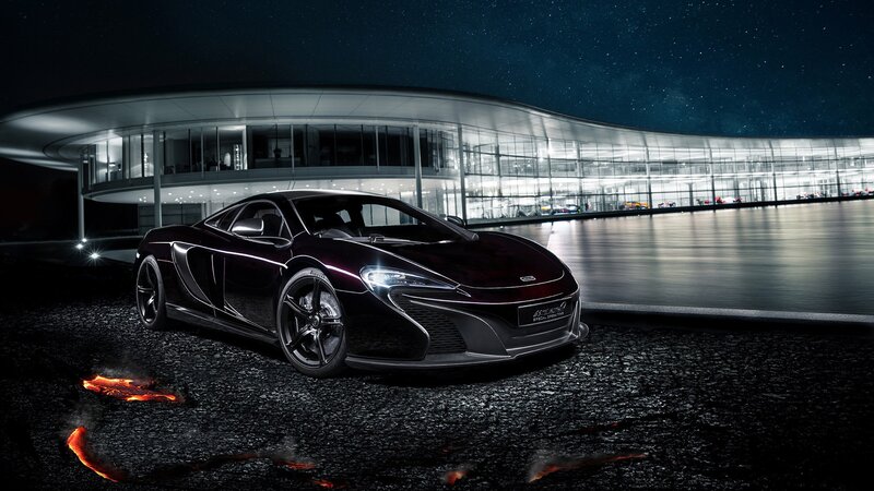 Black Sports Car — Dramatic, Night, Photograph, Building, Lava