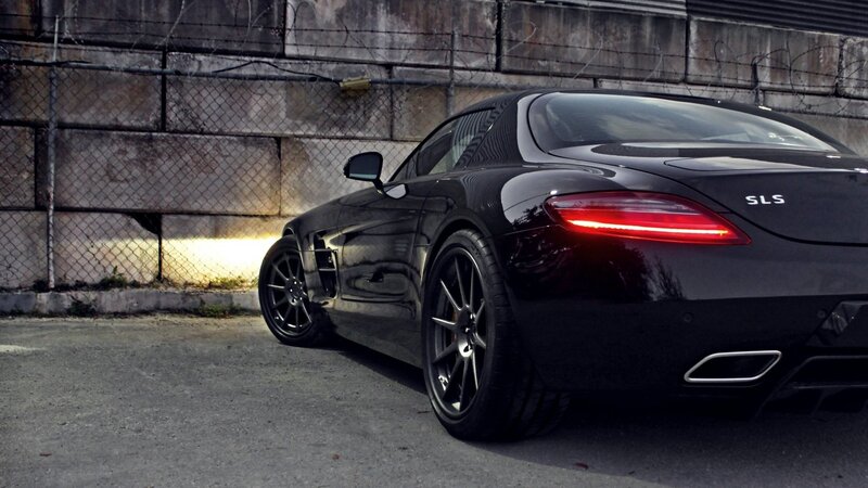 Black Sports Car — Dramatic, Night, Photograph, Fence