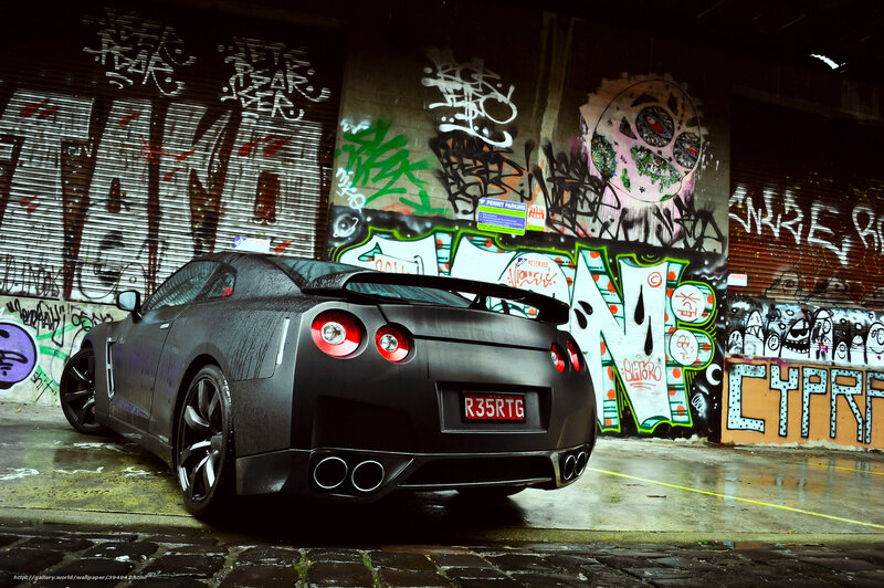 Black Sports Car — Dramatic, Night, Photograph, Graffiti