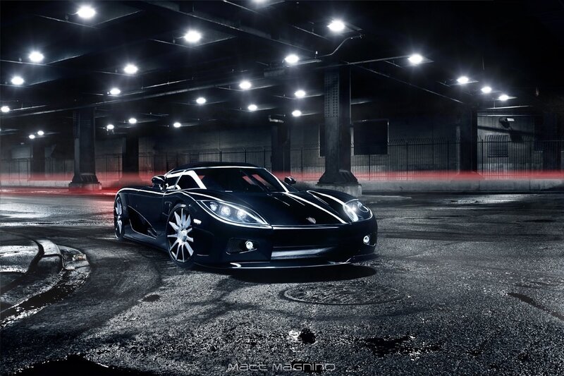 Black Sports Car — Dramatic, Night, Photograph, Lights, Parking Garage