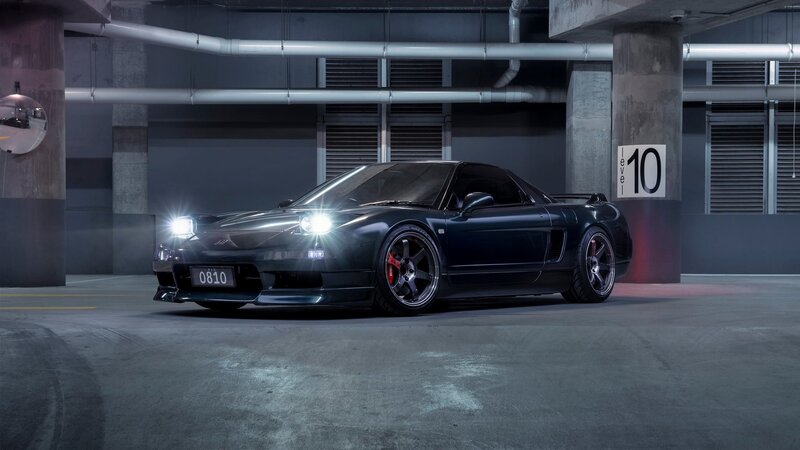 Black Sports Car — Dramatic, Night, Photograph, Parking Garage, Lights