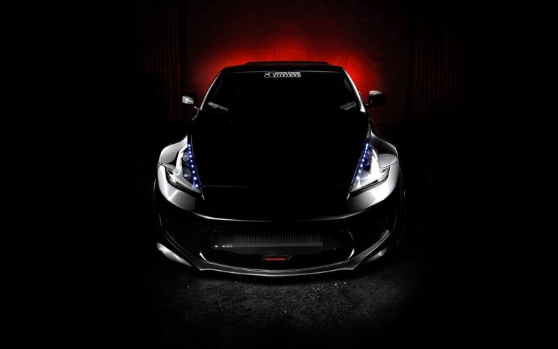 Black Sports Car — Dramatic, Night, Photograph, Red Light