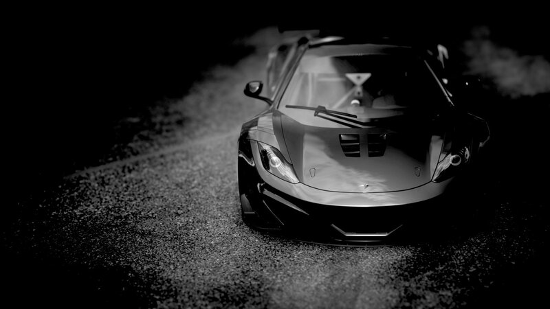 Black Sports Car — Dramatic, Night, Photograph, Road, Windshield