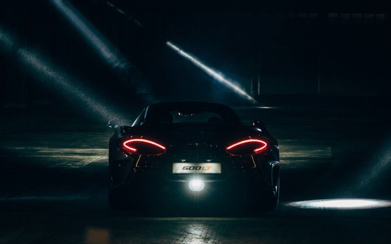 Black Sports Car — Dramatic, Night, Photograph, Taillights, Spotlights