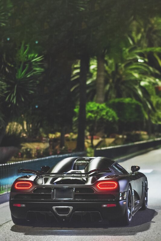 Black Sports Car — Dramatic, Night, Photograph, Trees