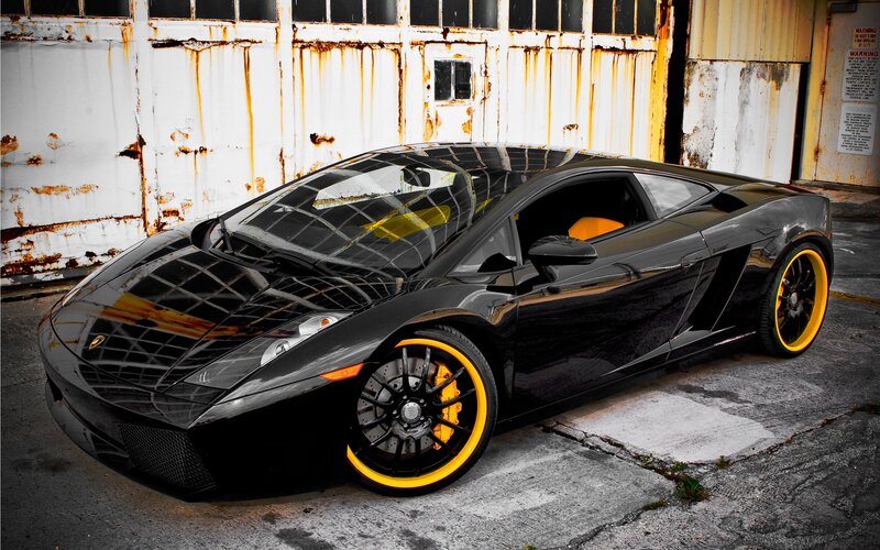 Black Sports Car — Dramatic, Photograph, Building, Concrete, Yellow