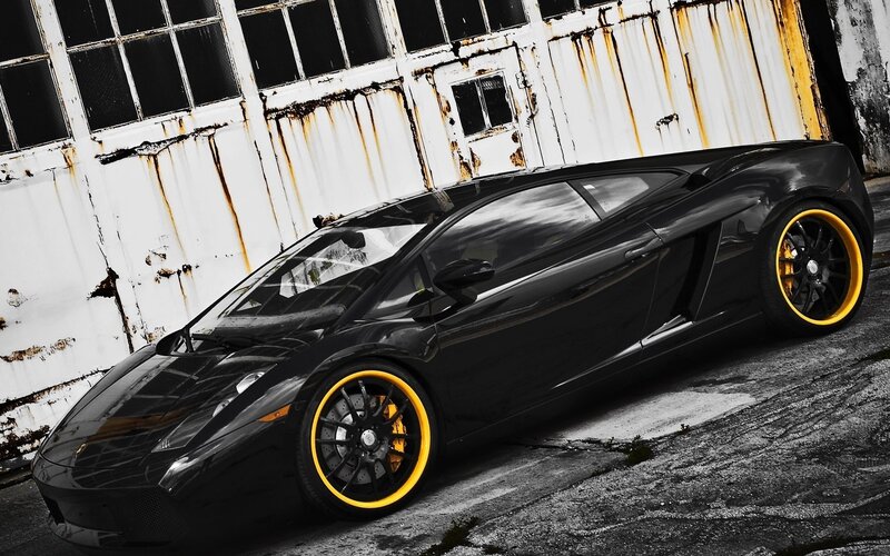 Black Sports Car — Dramatic, Photograph, Building, Wheels, Yellow