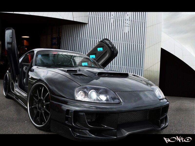 Black Sports Car — Dramatic, Photograph, Car Door, Headlights