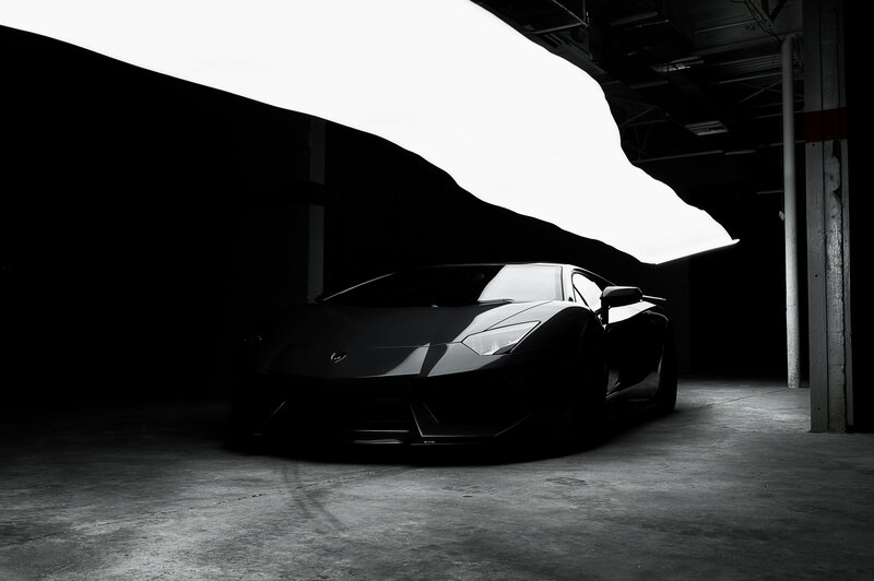 Black Sports Car — Dramatic, Photograph, Garage, Light