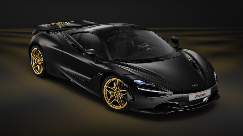 Black Sports Car — Dramatic, Photograph, Gold Wheels, Rear Wing